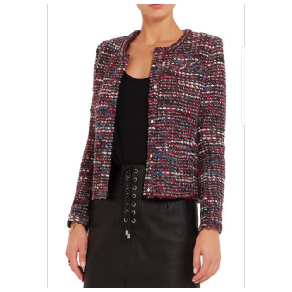 Nwt Iro Carene Tweed Jacket Knit Knotted Boucle Red Black Wool Blend Size 40/L